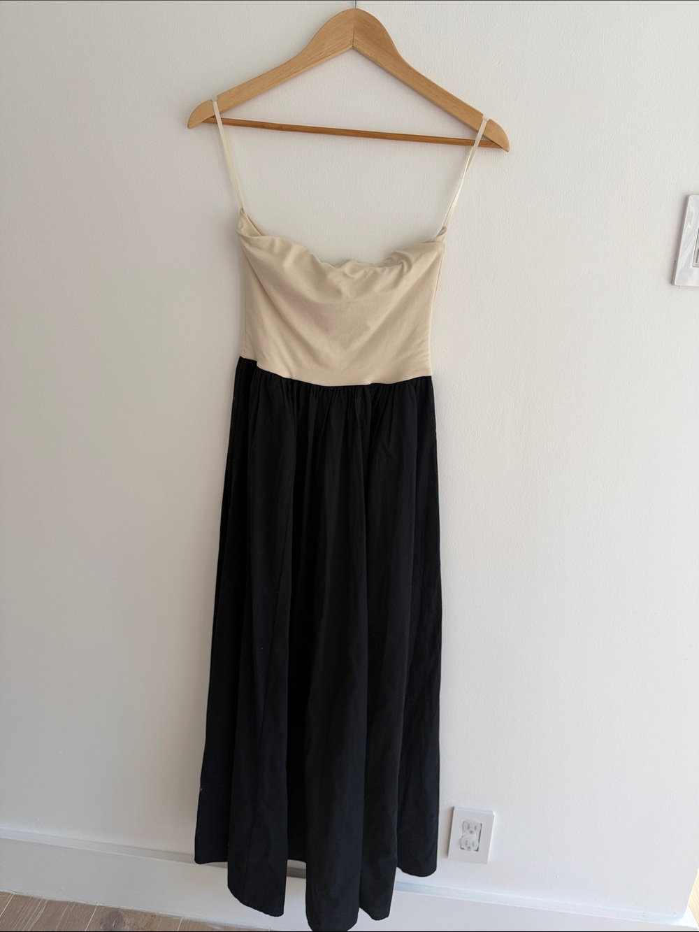J. Crew Two-Tone Beige Bodice Black Maxi Dress